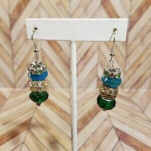 Blue, Green, and Silver Dangling Earrings